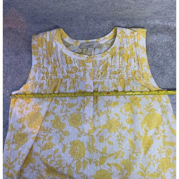 Loft Yellow Floral Pleated Yoke Mixed Media Top, Sleeveless, Women’s Size Small - Picture 10 of 12